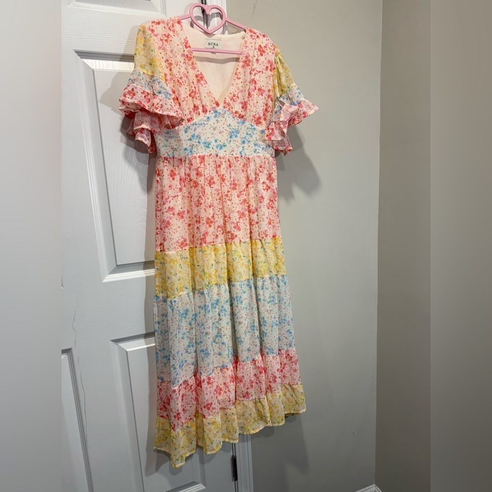 Aura Multicolor Floral Ruffle Dress